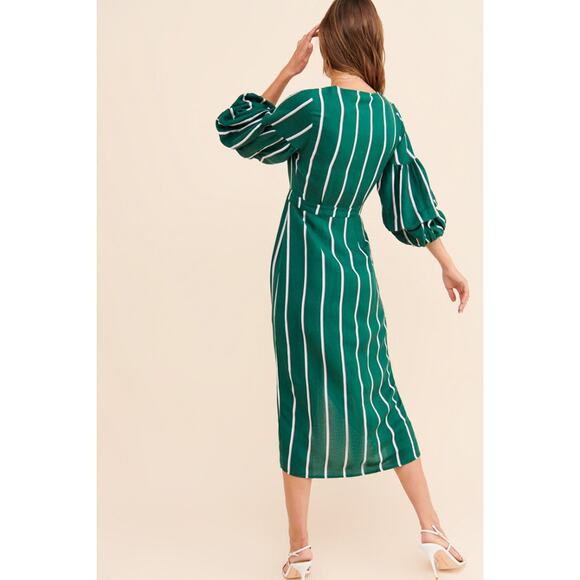 Steele Anthropologie Meyer Stripe Wrap Linen Midi Dress Women's Small Petite - Picture 2 of 11